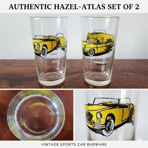 Vintage Hazel Atlas Sports Car Glasses Set of 2 MGA Renault Caravelle RARE